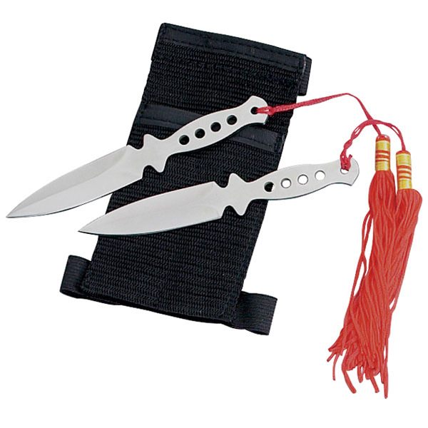 2pc Silver Stainless Steel Throwing Knife Set with Tassles - 5.5" Overall - Tophatter's Army Products & Self Defense Collectible Weapons - Tophatter Daily Deals